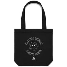 Load image into Gallery viewer, No Peace Without Climate Justice Canvas Tote Bag